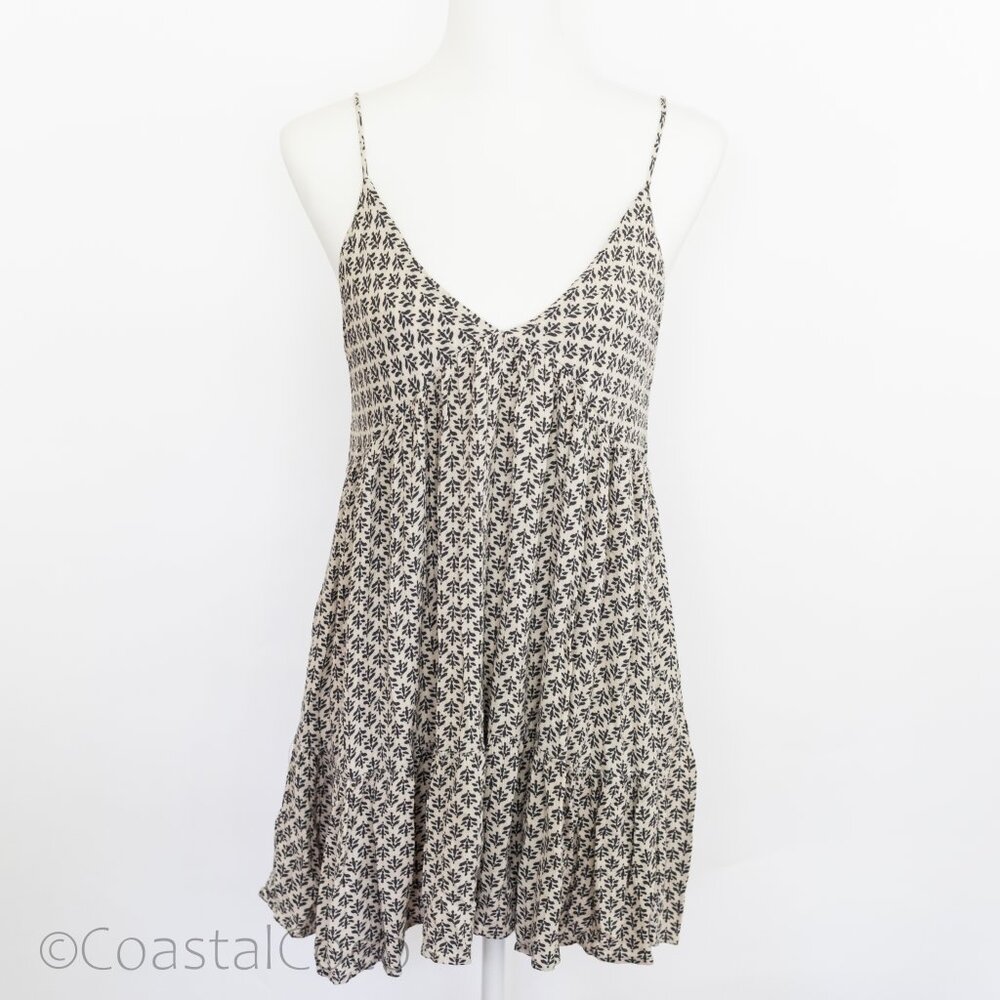 BeCool Black & Cream L Printed Mini Dress or Tunic Top USA Boho Flowy Festival
